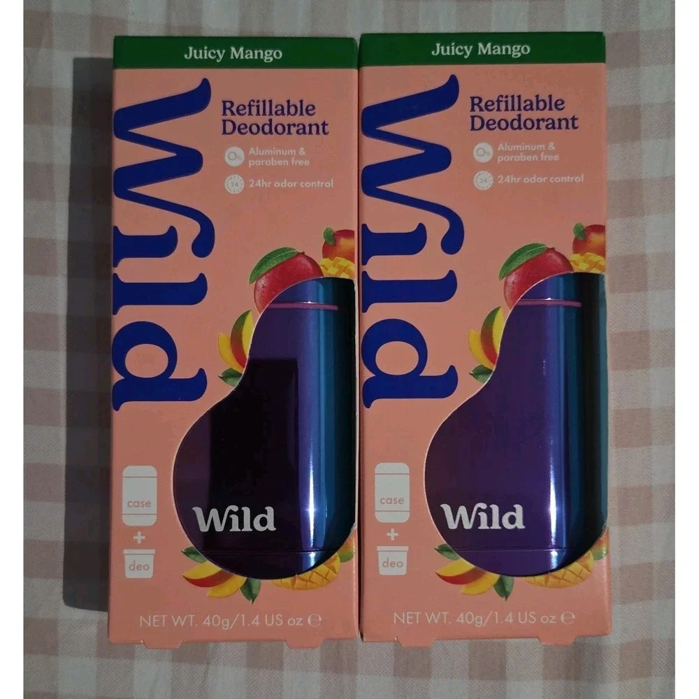 2 Wild Cosmetics Chrome Case Natural Aluminum Deodorant with Starter Kit  Mango
